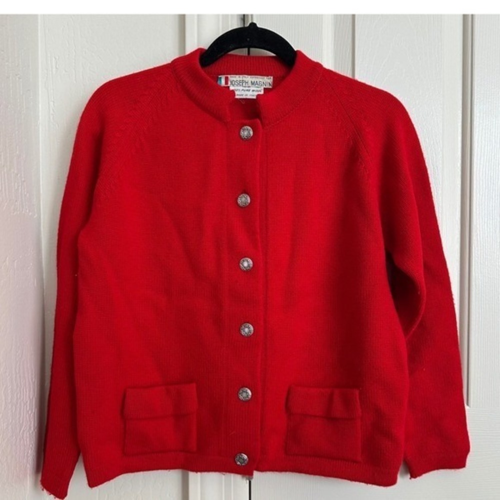Vintage Joseph Magnin 100% Pure Wool Cardigan Sweater Red Made in Italy M